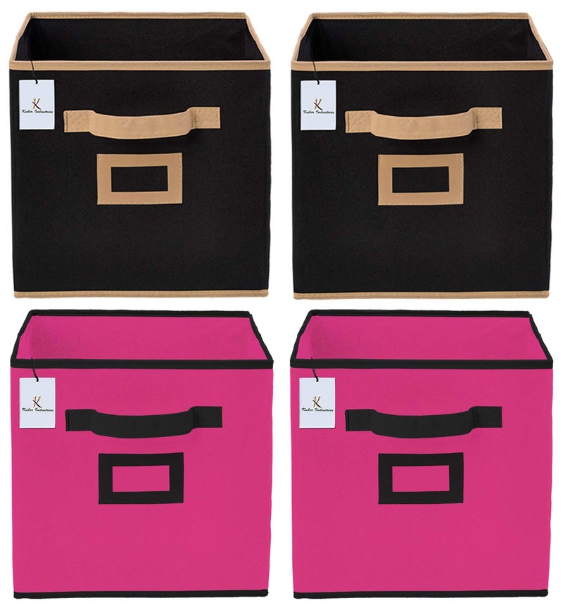 Kuber Industries Kuber Industries Non Woven 4 Pieces Large Foldable Storage Organiser CubesBoxes Black Pink CTKTC35275  - Image 2