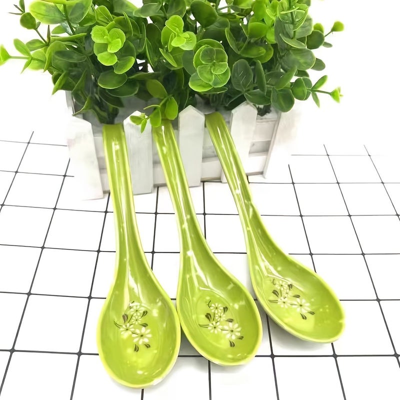 6Pcs Melamine Plastic Spoons With Hooks Imitation Porcelain Long Handle For Ramen Hot Pot - Image 1