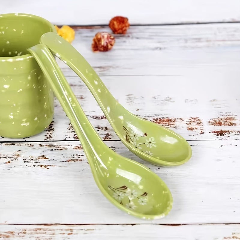 6Pcs Melamine Plastic Spoons With Hooks Imitation Porcelain Long Handle For Ramen Hot Pot - Image 5