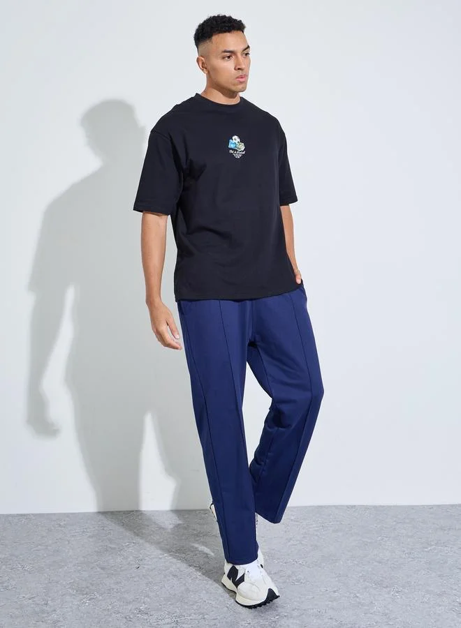 Styli Black Front and Back Print Crew Neck Oversized T-Shirt