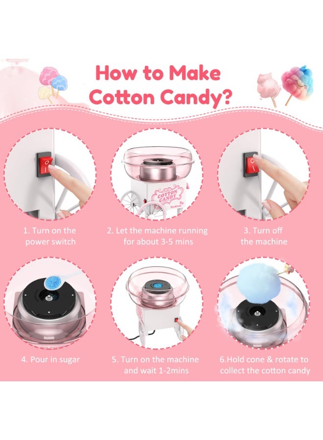 Flushrenic Cotton candy machine, children's mini cotton candy maker with sugar scoop, simple and safe to use, pink retro portable flosser, perfect for birthdays, family gatherings, parties, and Christmas gifts. - Image 5