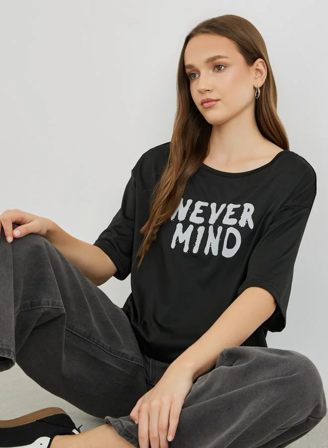 تايك تو Take Two Slogan Print Regular Fit T-Shirt