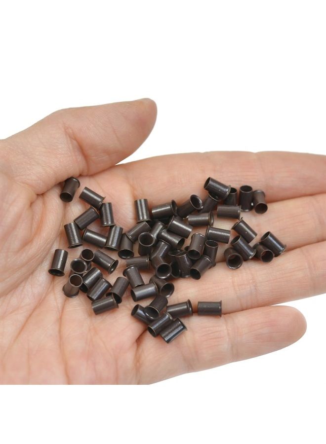 YTBYT 500 قطعة حلقات ميكرو لينك نحاسية 3.4 مم لقفل وصلات الشعر البشري (بني داكن) - Image 4