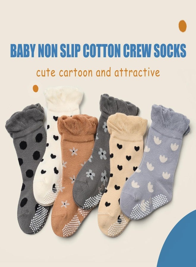 Mardonskey Baby Unisex Cotton Blend Non-Slip Grip Socks, 6 Pack, Cute Floral Hearts, 0-12 Months - Image 3