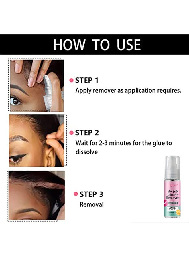 Luxfume Lace Wig Adhesive Remover Spray,3 in 1 Lace Wigs Toupee and Tape Hair Extension Remover,Non Greasy Quickly Dissolve Wig Lace Wig Tape Remover Gentle on Skin Hairline and Wigs (50ml） - Image 5
