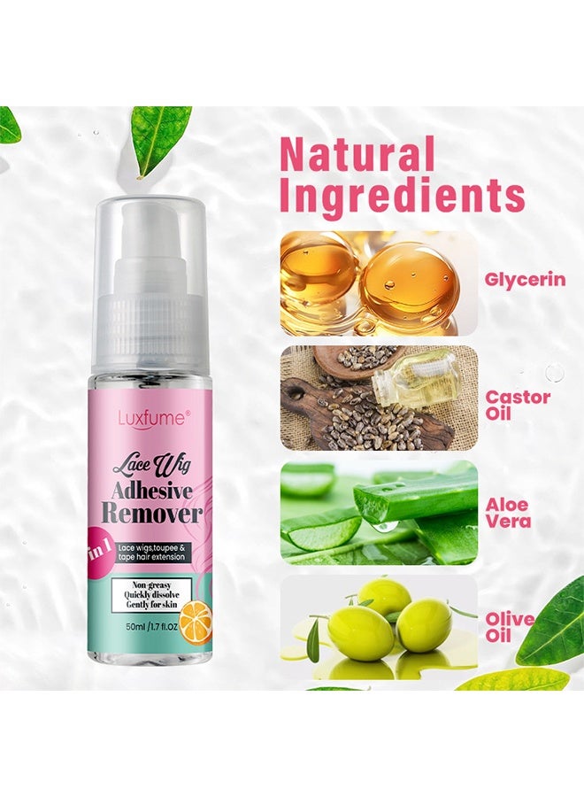 Luxfume Lace Wig Adhesive Remover Spray,3 in 1 Lace Wigs Toupee and Tape Hair Extension Remover,Non Greasy Quickly Dissolve Wig Lace Wig Tape Remover Gentle on Skin Hairline and Wigs (50ml） - Image 2