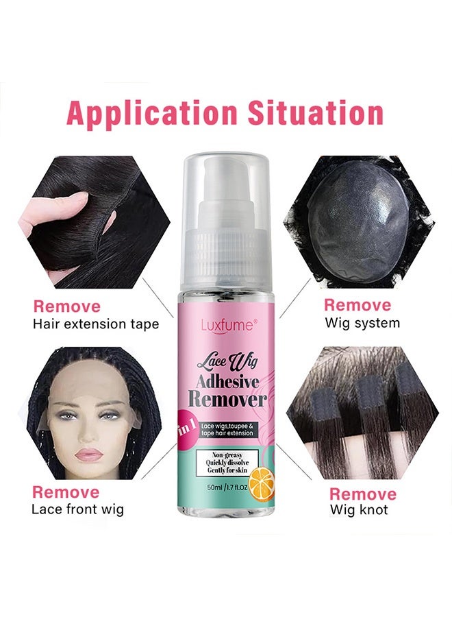 Luxfume Lace Wig Adhesive Remover Spray,3 in 1 Lace Wigs Toupee and Tape Hair Extension Remover,Non Greasy Quickly Dissolve Wig Lace Wig Tape Remover Gentle on Skin Hairline and Wigs (50ml） - Image 3
