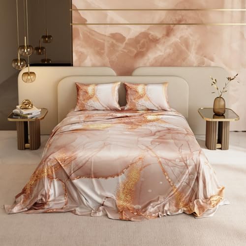Stoa Paris 300TC UltraSatin Super Size Bedsheet with 2 Pillow Covers, 274cm x 274cm Ideal for King & Double Bed, Gentle on Skin & Hair, Fade & Wrinkle Resistant, Quick Dry, Louvre - Champagne, Gold - Image 2