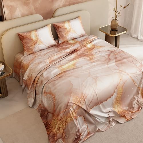 Stoa Paris 300TC UltraSatin Super Size Bedsheet with 2 Pillow Covers, 274cm x 274cm Ideal for King & Double Bed, Gentle on Skin & Hair, Fade & Wrinkle Resistant, Quick Dry, Louvre - Champagne, Gold - Image 3