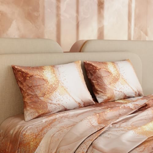 Stoa Paris 300TC UltraSatin Super Size Bedsheet with 2 Pillow Covers, 274cm x 274cm Ideal for King & Double Bed, Gentle on Skin & Hair, Fade & Wrinkle Resistant, Quick Dry, Louvre - Champagne, Gold - Image 4