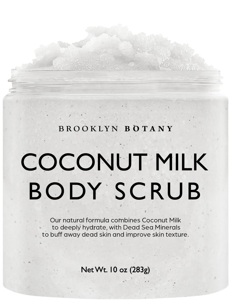 Brooklyn Botany Dead Sea Salt and Coconut Milk Body Scrub - Moisturizing and Exfoliating Body, Face, Hand, Foot Scrub - Fights Stretch Marks, Fine Lines, Wrinkles - Great Gifts for Women & Men - 10 oz - Image 1