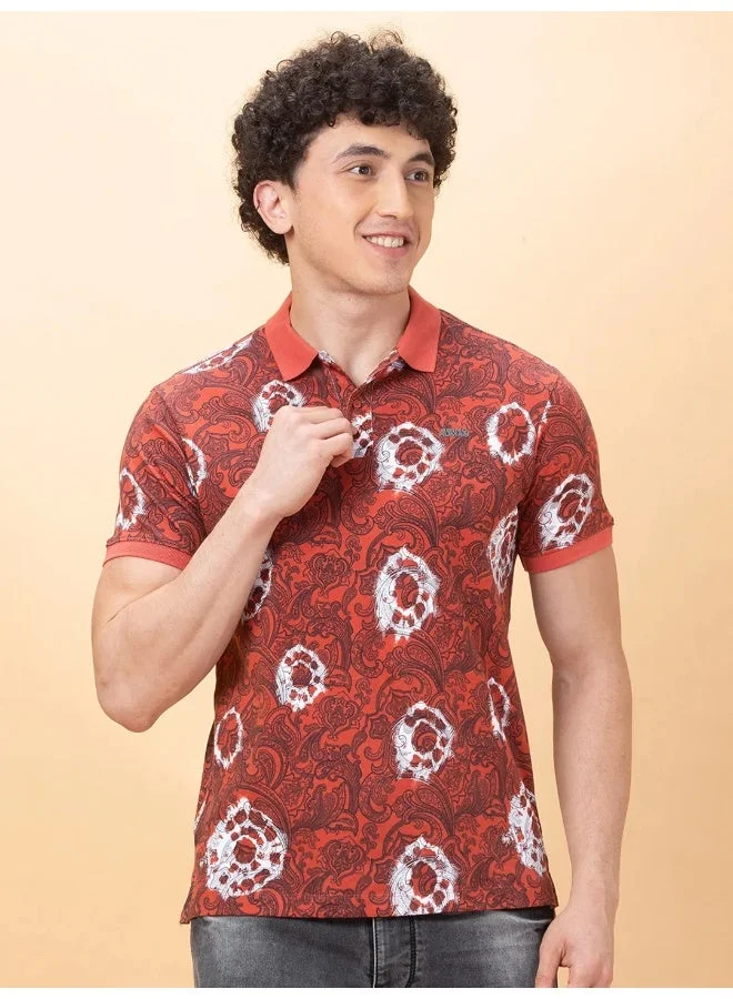 بيينغ هيومان Mens Rust Polo Collar Short Sleeve Polo T-Shirt