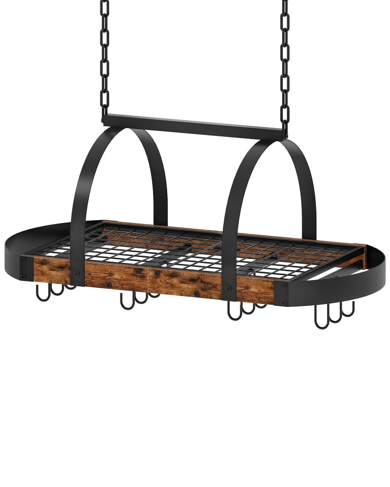 CHOEZON Hanging Pot Rack, Pot Hanger for Kitchen, Ceiling Mounted Pot Holder, Cookware Organizer with 12 S-Shaped Hooks, for Pot, Pan Storage, Space-Saving, Rustic Brown and Black TPR08BFC1 - Image 1