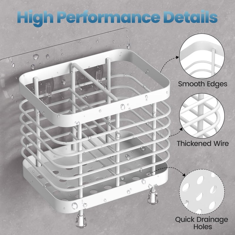 Luxspire Toothbrush Holders For Bathroom  Stainless Steel Electric Toothbrush Holder Wall Mounted  Shower Toothbrush Toothpaste Holder  Bathroom Organizer Essentials  2 Slots  White - Image 5