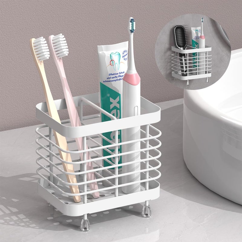 Luxspire Toothbrush Holders For Bathroom  Stainless Steel Electric Toothbrush Holder Wall Mounted  Shower Toothbrush Toothpaste Holder  Bathroom Organizer Essentials  2 Slots  White - Image 1