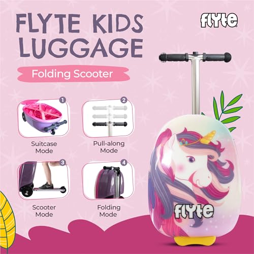 FLYTE Scooter Suitcase Folding Kids Luggage – Luna the Unicorn, 18 Inch Hardshell, Ride On with Wheels, 2-in-1, 25 Litre Capacity - Image 2