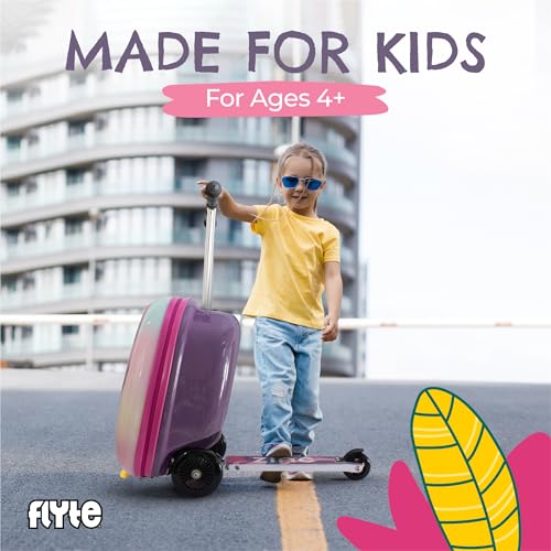 FLYTE Scooter Suitcase Folding Kids Luggage – Luna the Unicorn, 18 Inch Hardshell, Ride On with Wheels, 2-in-1, 25 Litre Capacity - Image 4