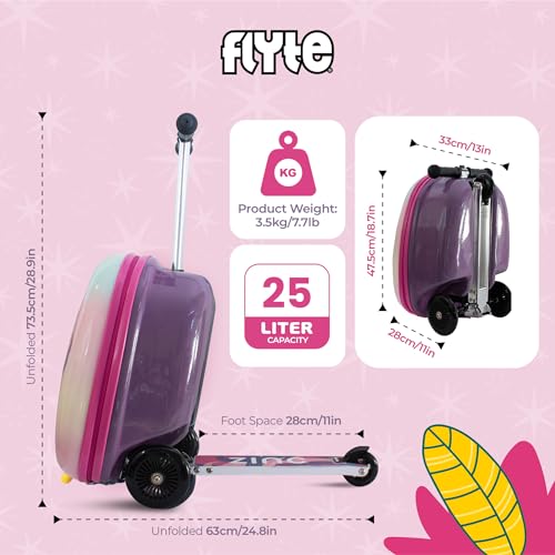 FLYTE Scooter Suitcase Folding Kids Luggage – Luna the Unicorn, 18 Inch Hardshell, Ride On with Wheels, 2-in-1, 25 Litre Capacity - Image 3