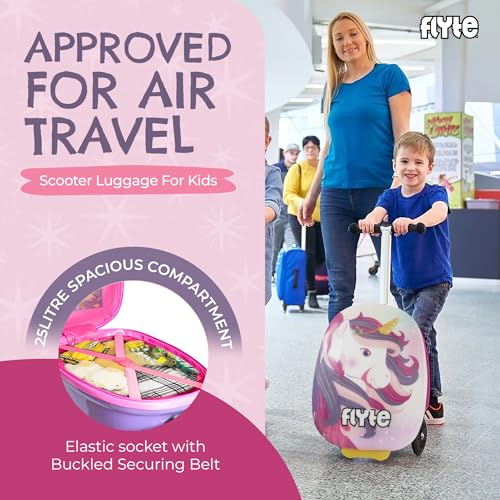 FLYTE Scooter Suitcase Folding Kids Luggage – Luna the Unicorn, 18 Inch Hardshell, Ride On with Wheels, 2-in-1, 25 Litre Capacity - Image 5