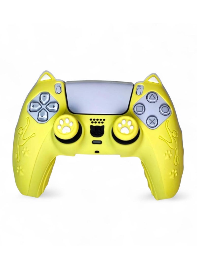 Silicone Protective Cover for PS5 Controller - Cute Cat Paw Design, Anti-Slip & Comfortable Grip Yellow - Image 1