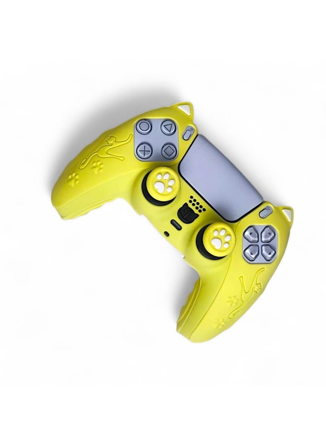 Silicone Protective Cover for PS5 Controller - Cute Cat Paw Design, Anti-Slip & Comfortable Grip Yellow - Image 4
