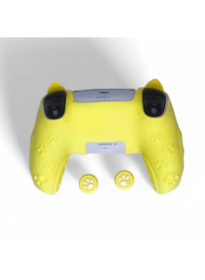 Silicone Protective Cover for PS5 Controller - Cute Cat Paw Design, Anti-Slip & Comfortable Grip Yellow - Image 5