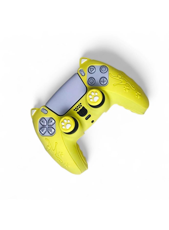 Silicone Protective Cover for PS5 Controller - Cute Cat Paw Design, Anti-Slip & Comfortable Grip Yellow - Image 3