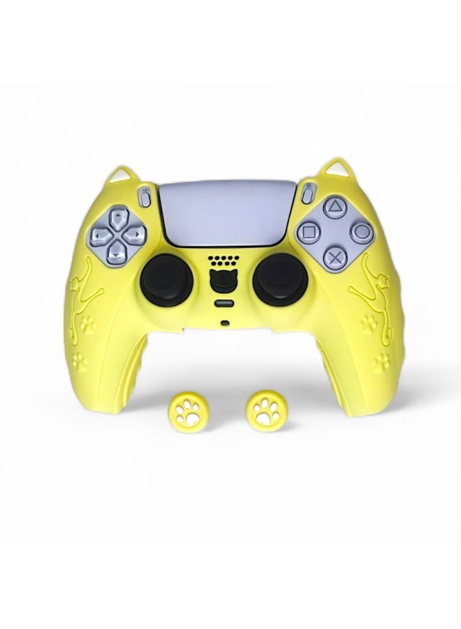 Silicone Protective Cover for PS5 Controller - Cute Cat Paw Design, Anti-Slip & Comfortable Grip Yellow - Image 2
