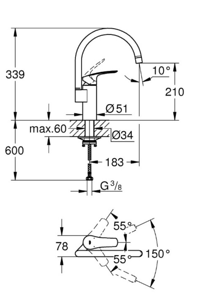 جروهي خلاط حوض يوروسمارت بمقبض واحد 1/2 انش من جروهي، موديل 3320230D - Image 5