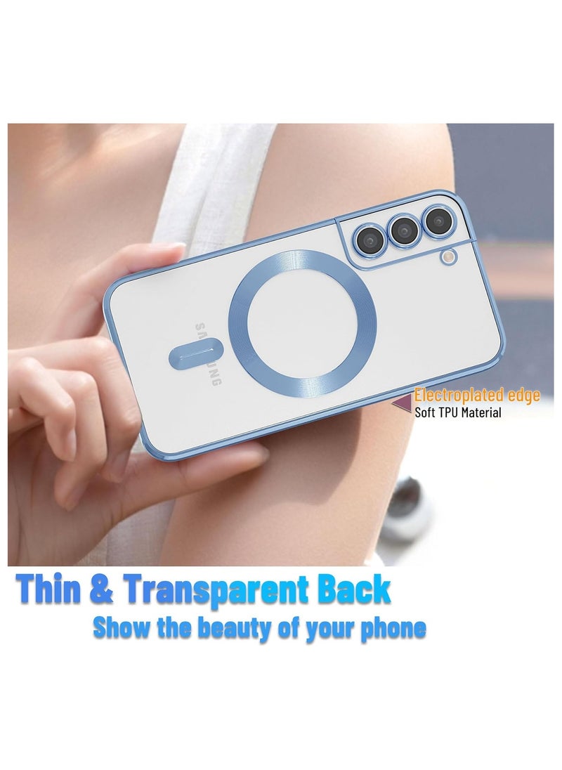 Magnetic for Samsung Galaxy S21 Plus Case,Electroplated Clear Slim Samsung S21 Plus Phone Case with Camera Protection,Shockproof Samsung S21 Plus Case Compatible with MagSafe, Blue Edge
