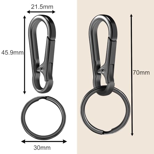 ManTangSun 2pcs Metal Keychain Rings, Sturdy Key Chain Ring Carabiner Clip, Key Holder Organizer for Purse Charms Hook, Paracord Keychain Lanyard, Men and Women Home Car Keyrings (Black) - Image 3