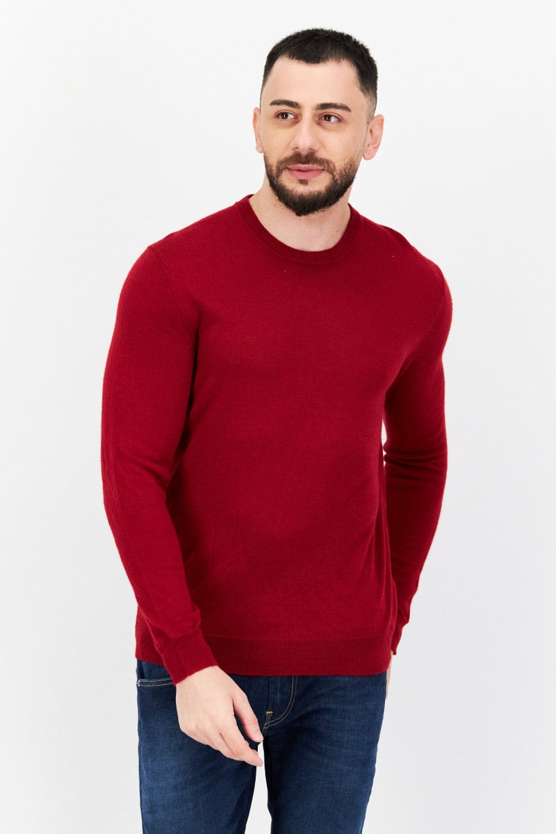 Club Room سويت شيرت رجالي بأكمام طويلة و ياقة دائرية محبوك، أحمر مائل إلى الرمادي - Image 1