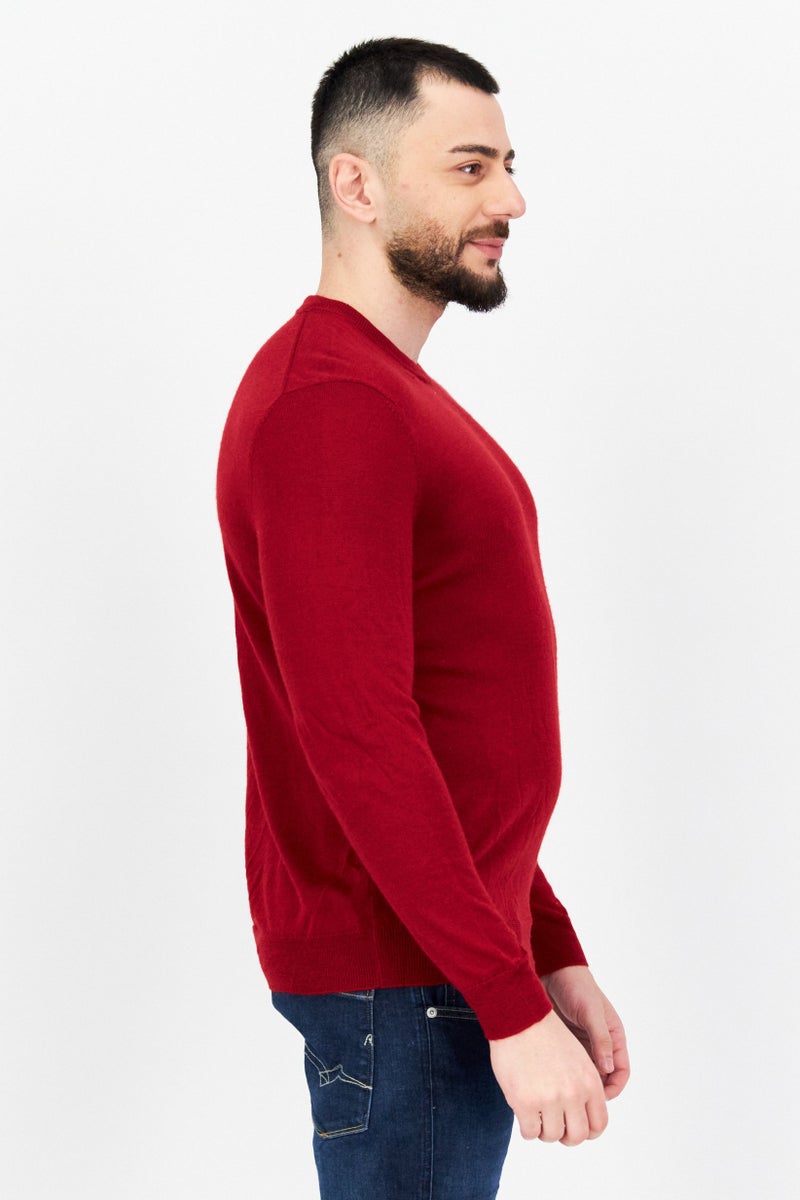 Club Room سويت شيرت رجالي بأكمام طويلة و ياقة دائرية محبوك، أحمر مائل إلى الرمادي - Image 2