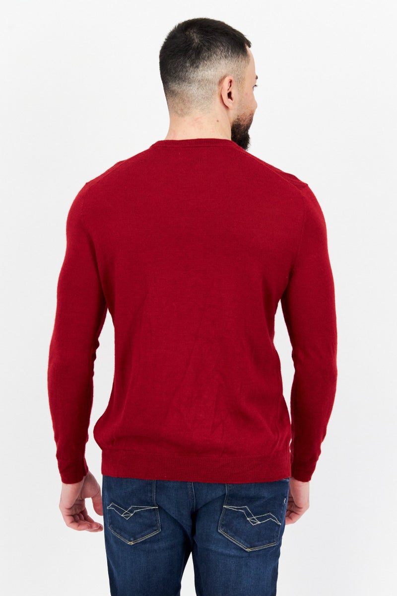 Club Room سويت شيرت رجالي بأكمام طويلة و ياقة دائرية محبوك، أحمر مائل إلى الرمادي - Image 3