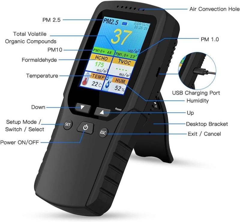 Air Quality Monitor, 9 in 1 Air Quality Monitor Indoor Outdoor PM2.5, PM1.0, PM10, HCHO, Detector Tester Temperature and Humidity Sensor,for Home - Image 1