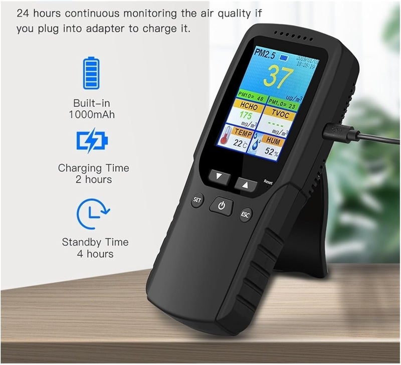 Air Quality Monitor, 9 in 1 Air Quality Monitor Indoor Outdoor PM2.5, PM1.0, PM10, HCHO, Detector Tester Temperature and Humidity Sensor,for Home - Image 2