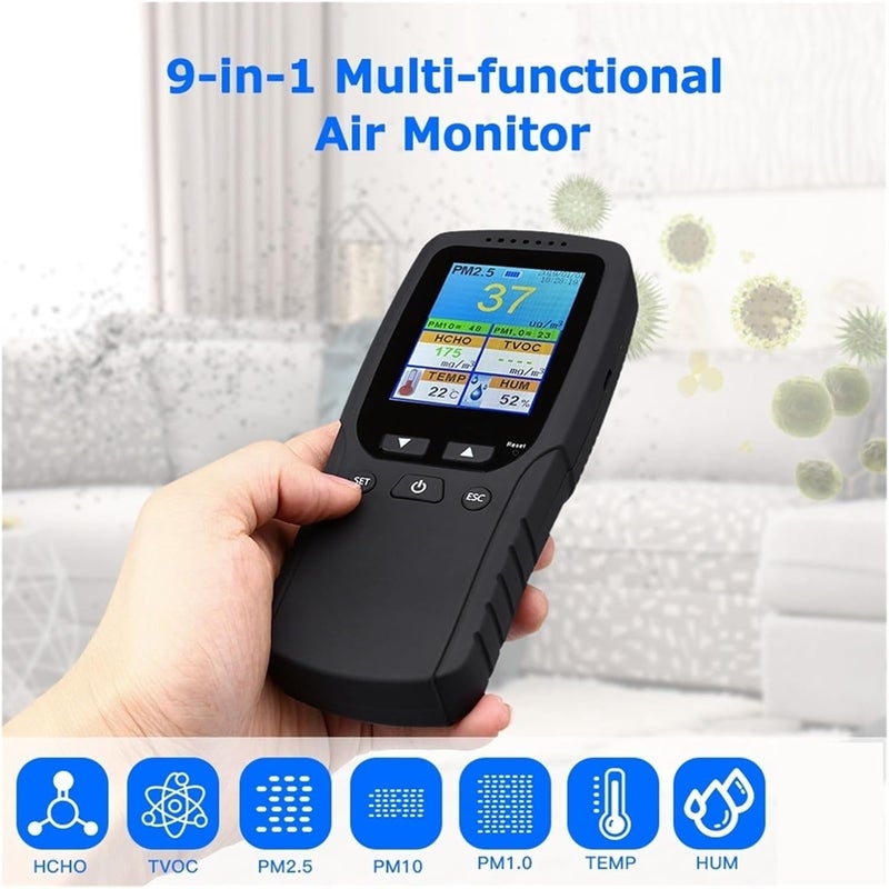 Air Quality Monitor, 9 in 1 Air Quality Monitor Indoor Outdoor PM2.5, PM1.0, PM10, HCHO, Detector Tester Temperature and Humidity Sensor,for Home - Image 4