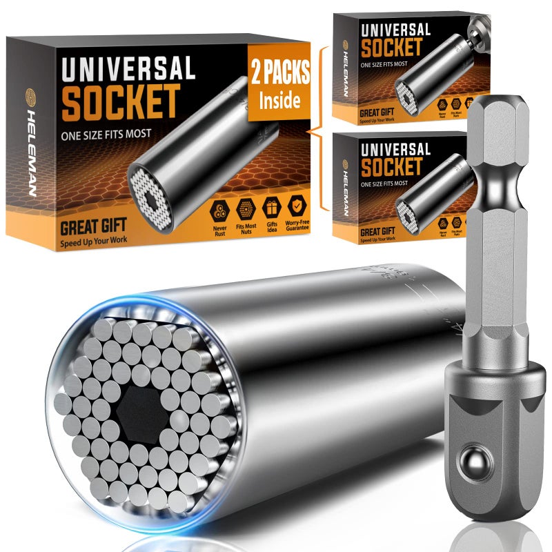 Valentines Day Gifts for Her Boyfriend Him Basket 2 Pack Universal Socket Tools Set with Power Drill Adapter Cool Stuff Gadgets Ideas Stocking Stuffers for Men Gifts for Dad Husband Fathers Adults