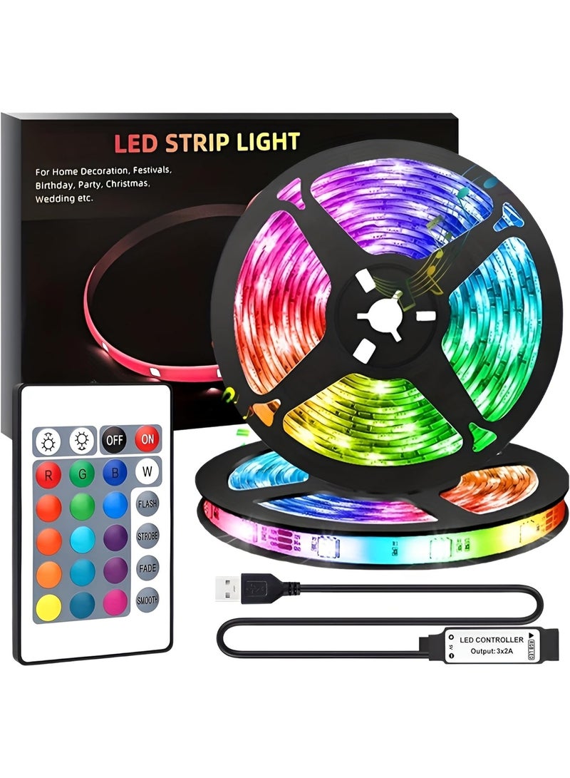 شريط إضاءة LED 5050 RGB بطول 5 أمتار يعمل بوصلة USB – شريط إضاءة مرن مقاوم للماء ومتغير الألوان مع ريموت تحكم – إضاءة ديكور مثالية لغرفة النوم والمطبخ والتلفزيون - Image 1