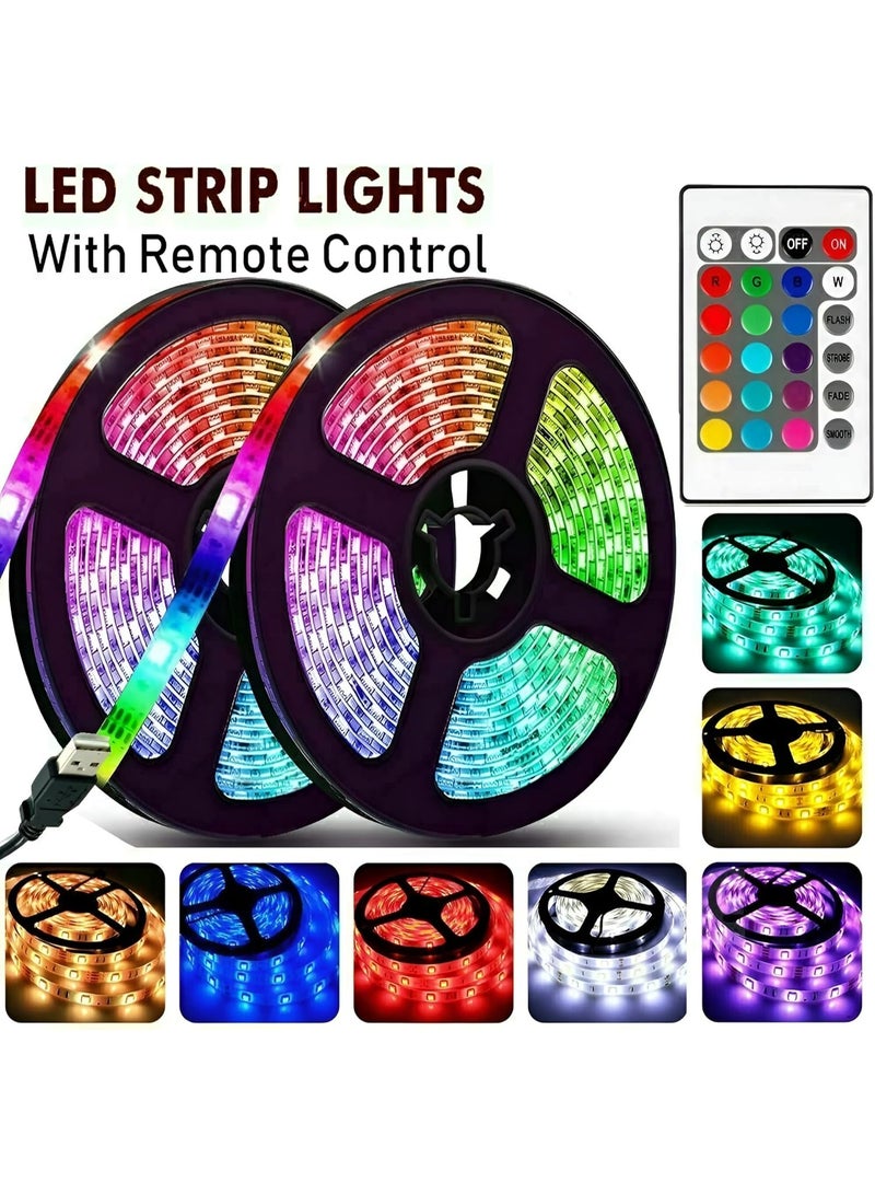 شريط إضاءة LED 5050 RGB بطول 5 أمتار يعمل بوصلة USB – شريط إضاءة مرن مقاوم للماء ومتغير الألوان مع ريموت تحكم – إضاءة ديكور مثالية لغرفة النوم والمطبخ والتلفزيون - Image 3