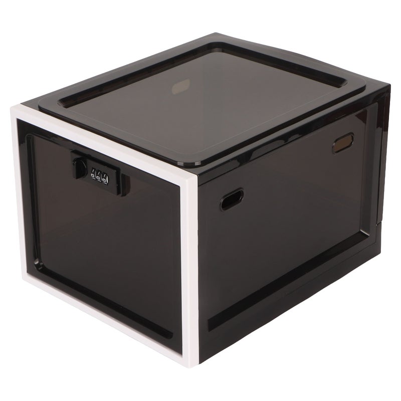 Lock Box Clear Food Storage Container Medicine Case with 3 Digit Combination Lock for Home Black White - Image 1