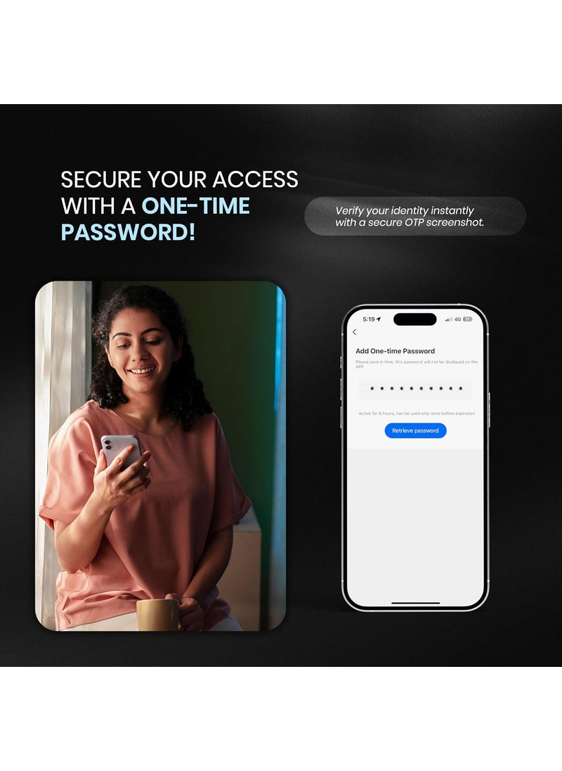 SmartiQo E1 Pro Smart Door Lock with Camera 5Way Unlocking 5 Bolts Remote Unlocking via OTP Fingerprint PIN Access Card Mobile App Mechanical Key 2 Years Brand Warranty Black