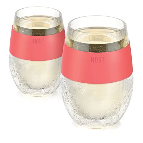 Host Host Wine Freeze Cup Set of 2  Plastic Double Wall Insulated Wine Cooling Freezable Drink Vacuum Cup with Freezing Gel Wine Glasses for Red and White Wine 85 oz Coral