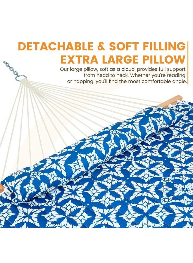 Lazy Daze Hammocks 12 FT Quilted Fabric Hammock with Spreader Bar, 2-Person Double Hammock with Chains and Pillow, Outdoor Hammock for Outside Patio Poolside Backyard Beach, 450 lbs Capacity, QF48 - Image 3
