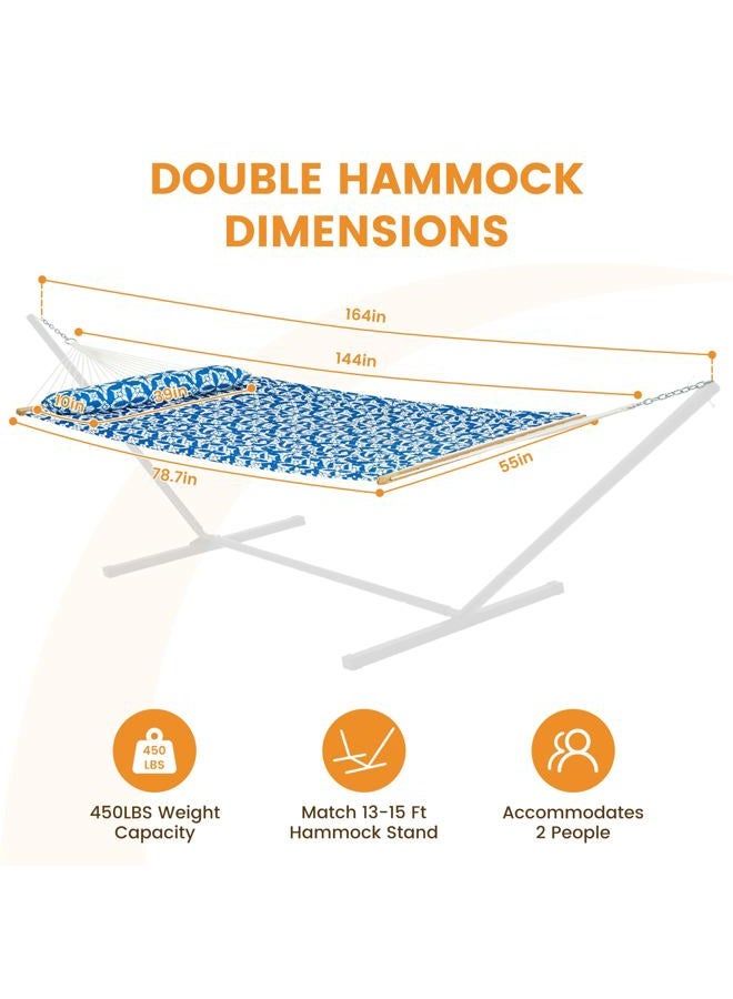 Lazy Daze Hammocks 12 FT Quilted Fabric Hammock with Spreader Bar, 2-Person Double Hammock with Chains and Pillow, Outdoor Hammock for Outside Patio Poolside Backyard Beach, 450 lbs Capacity, QF48 - Image 2