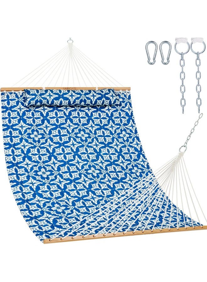 Lazy Daze Hammocks 12 FT Quilted Fabric Hammock with Spreader Bar, 2-Person Double Hammock with Chains and Pillow, Outdoor Hammock for Outside Patio Poolside Backyard Beach, 450 lbs Capacity, QF48 - Image 1