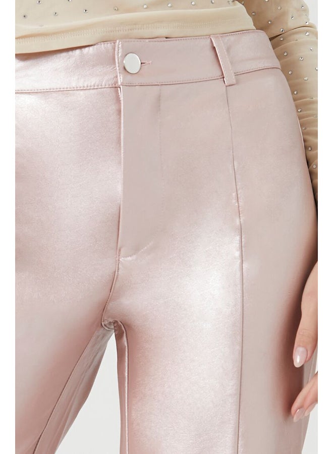 FOREVER 21 بنطال واسع الساق من الجلد الصناعي المعدني - Image 2