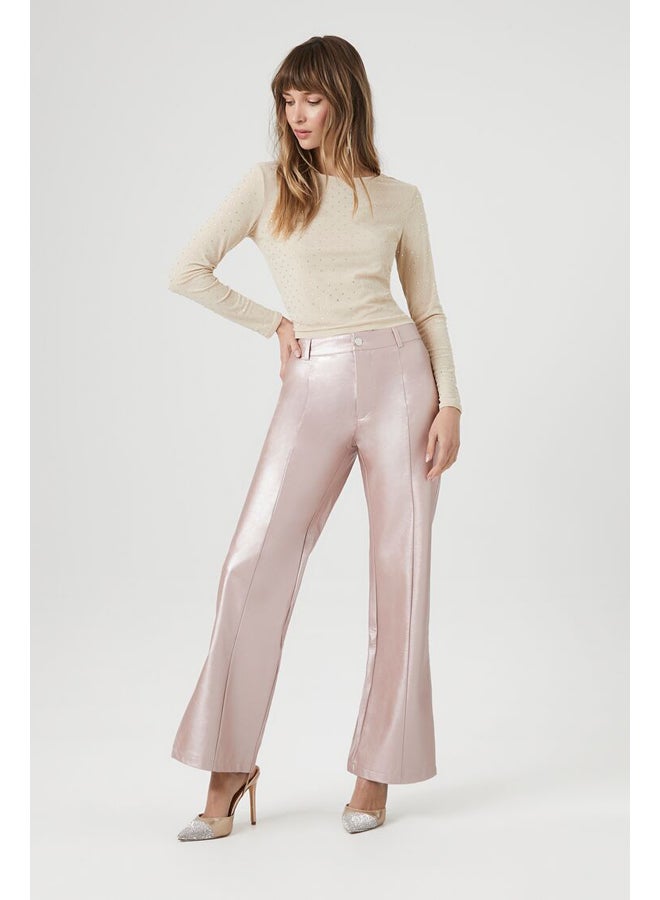 FOREVER 21 بنطال واسع الساق من الجلد الصناعي المعدني - Image 3