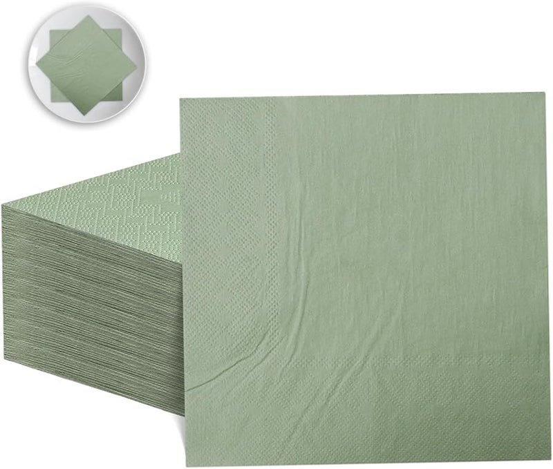 مناديل كوكيل قابلة للتخلص من اللون الأخضر المريمية 60 قطعة مقاس 9.8 × 9.8 بوصة لحفلات الزفاف والعشاء - Image 1