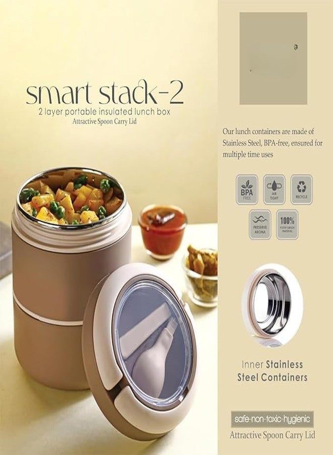 Gcrox Smart Stack 2 Layer Protable Lunch Box Stainless Steel Airtight Leak-Proof Lunch Box for Office, School, Picnic - 800ml (Smart Stack 2 Layer) - Image 3